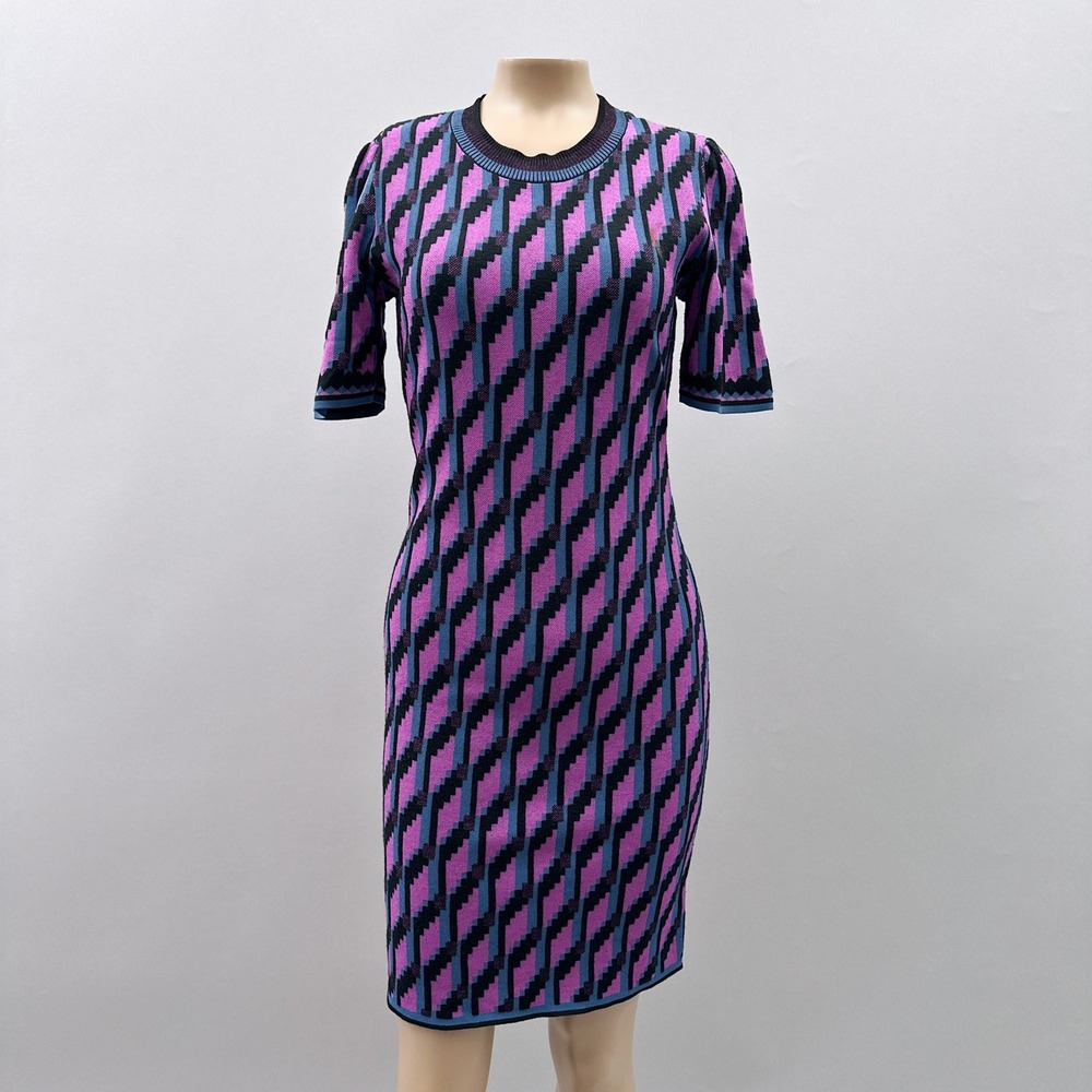 Diane Von Furstenberg Anahi Wool-blend Sheath Dress Purple Women's Size XS - Picture 2 of 13